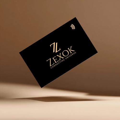 Black card with 'ZEXOK' logo on a brown background